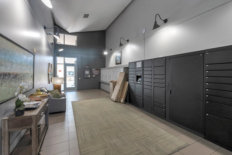 Lobby and Mailroom with secure Luxer Lockers