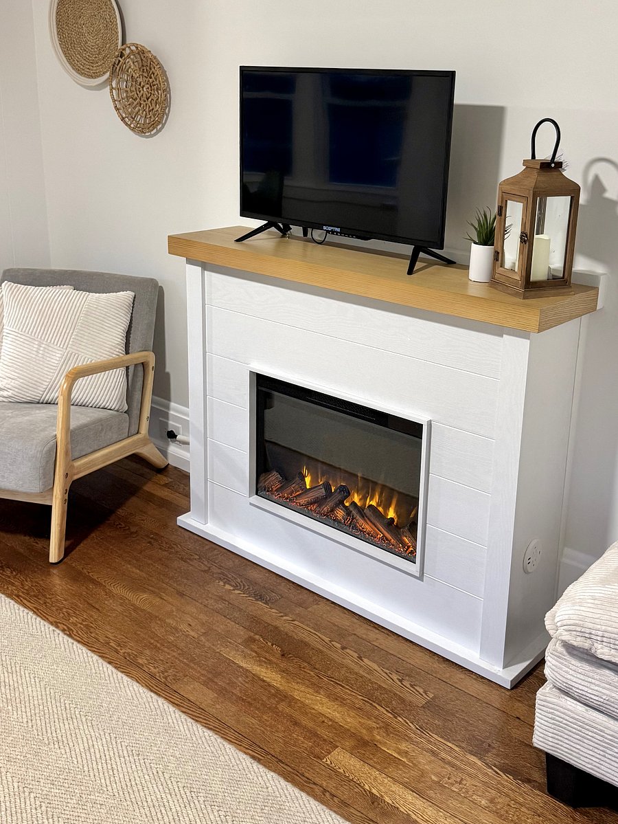 Electric fireplace to knock the chill off fast on chilly nights!