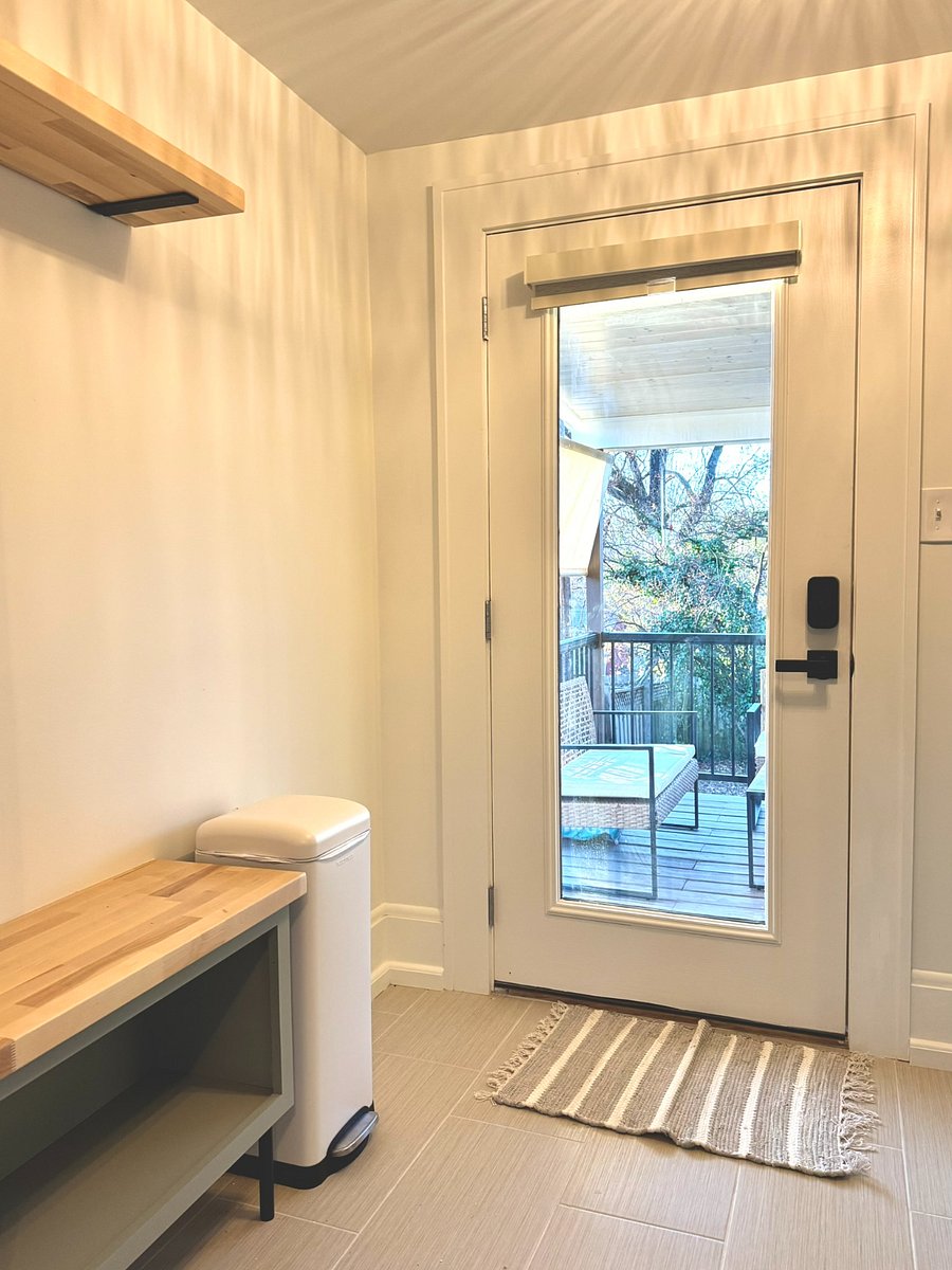 W/D, back entry, folding counter w/ hanging and drop zone.