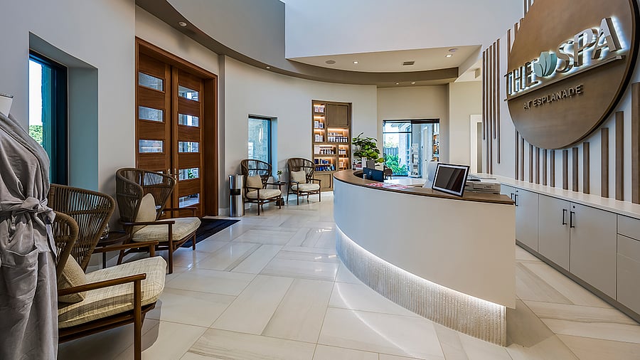 Clubhouse Lobby: Spa, Salon, Showers, Cafe, Gym and Management Office