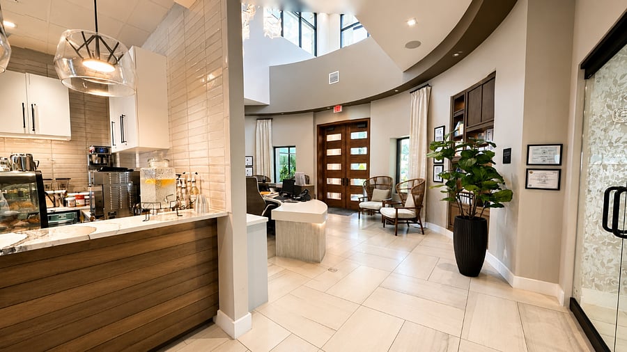 Clubhouse Lobby: Spa, Salon, Showers, Cafe, Gym and Management Office
