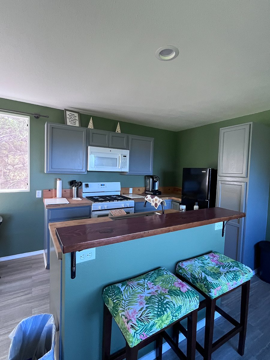 Full kitchen. Stove, Microwave oven and refrigerator.