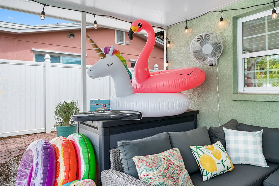 Lanai with inflatable pool toys
