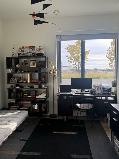 2nd Private Bedroom & Shared Office Space with ONLY Corner Unit with View of Outdoor Patio Pool & Lounge Areas and a 2nd Private Balcony.