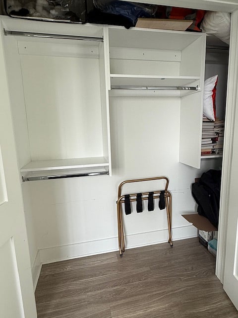 Closet with Touch Lighting & Designer Organizer of Multi-Shelving Storage & Hanging Rods 