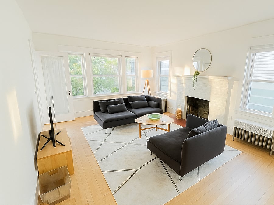 Bright, comfortable living room and smart TV for unwinding after a long day.