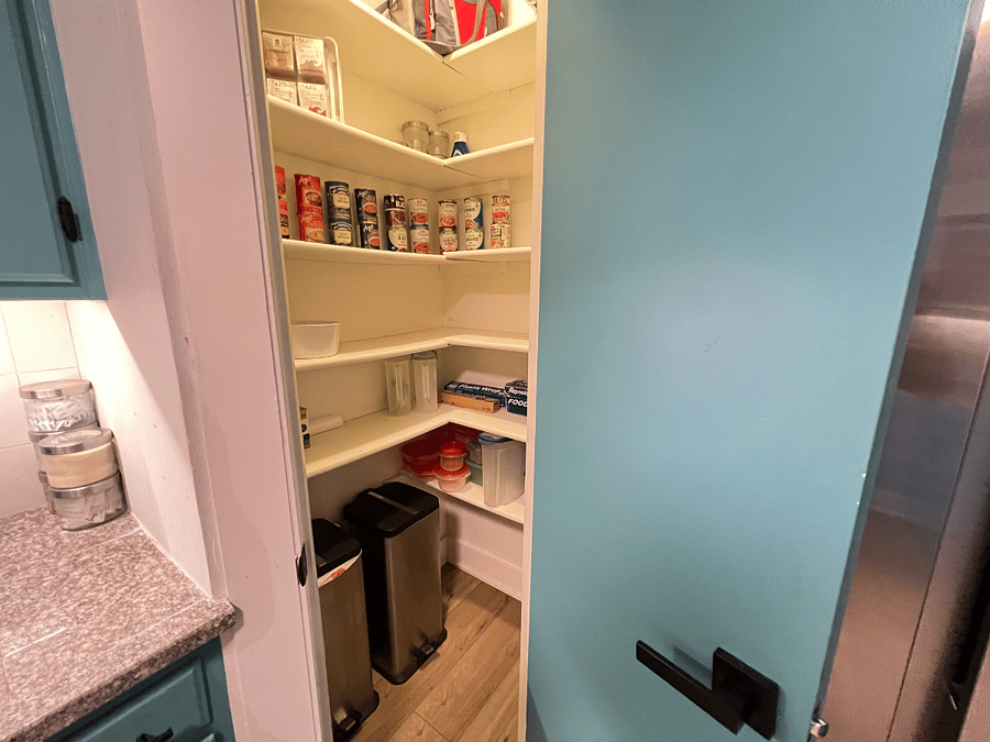 Walk-in pantry with the basics ready to go and some extras for those wanting to go on a picnic.