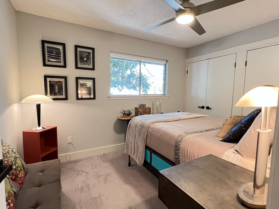 Guest bedroom facing the front of the residence.