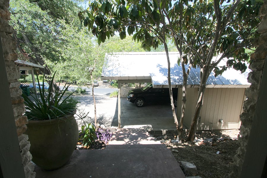 A view from the entry down to the 2-car Carport.