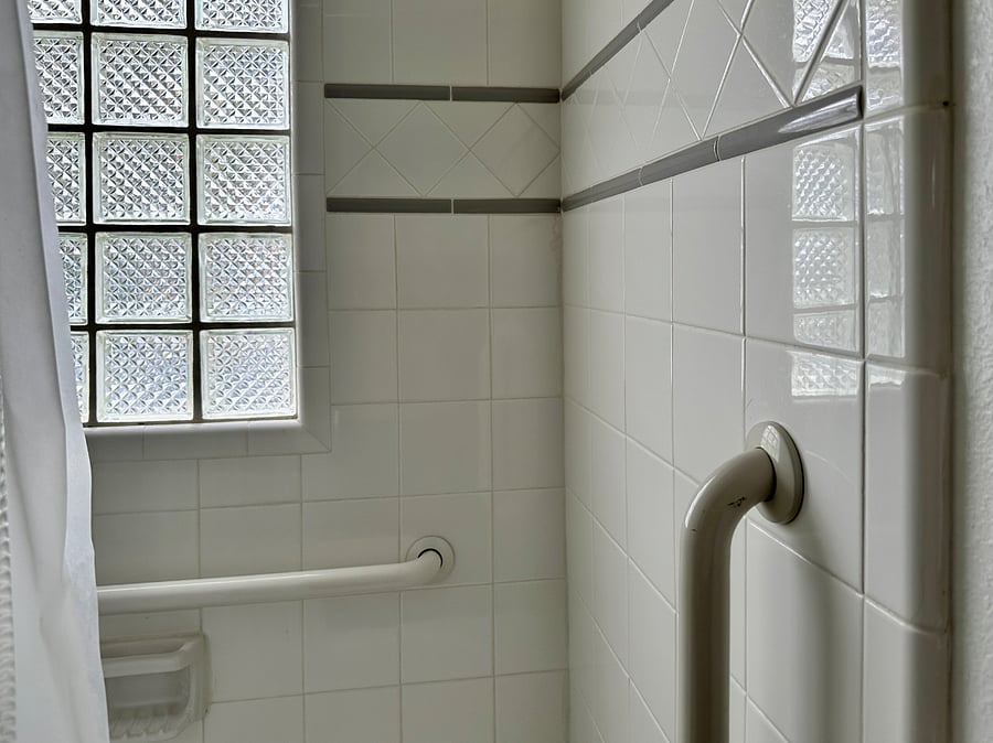 Grab bars for safety. Beautiful light in the afternoon/evening.