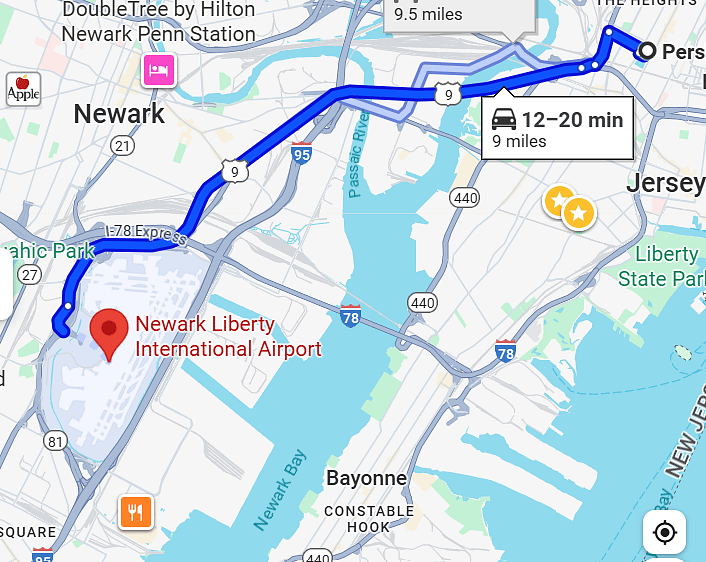 Newark Airport short driving distance