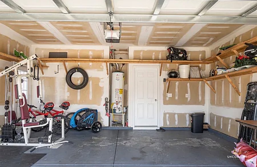 workout equipment in the garage.