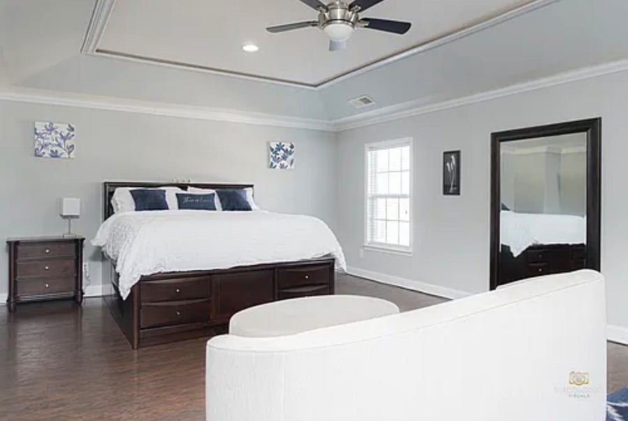 master bedroom with King sized bed. 