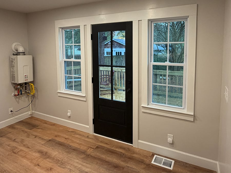 Mudroom area door for entrance and egress.