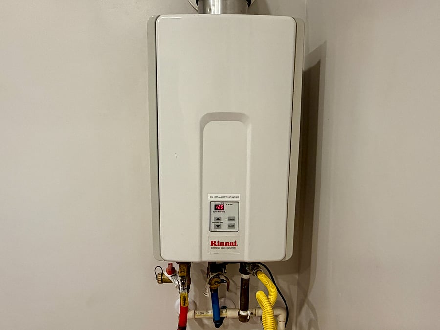 Tankless water heater offering endless supply of hot water.