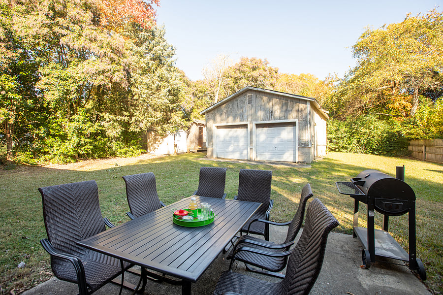Patio and backyard.