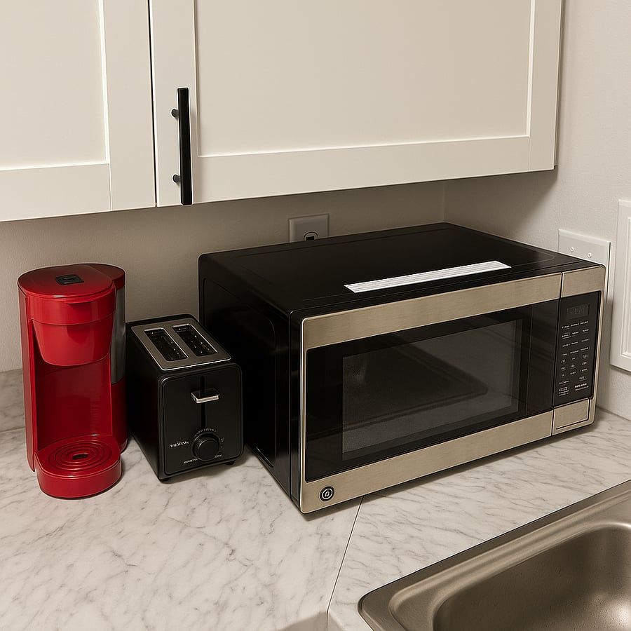 microwave, toaster and coffee maker