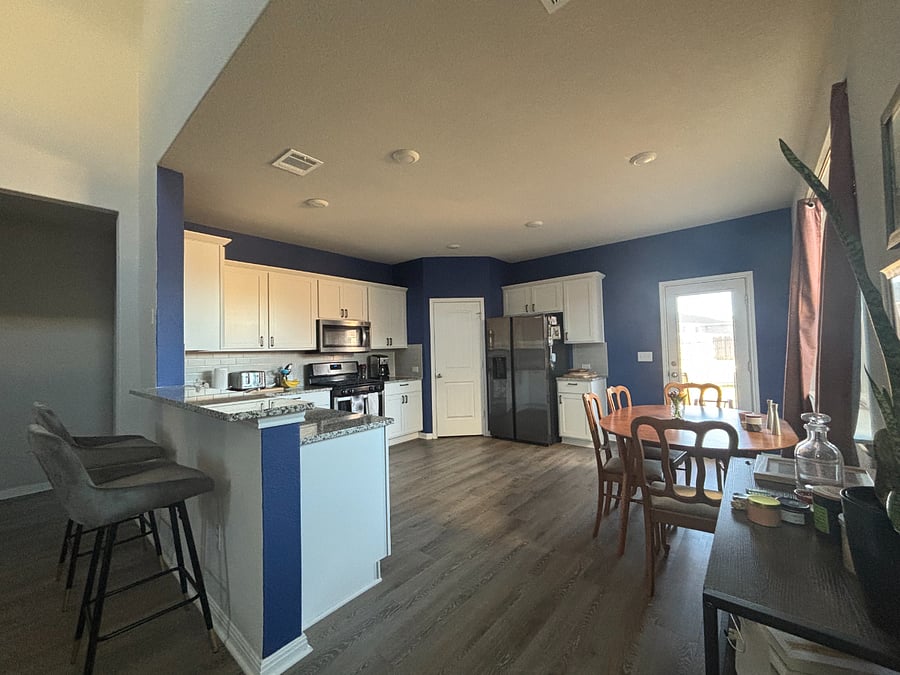 Barstools, Kitchen and Dining Area.
