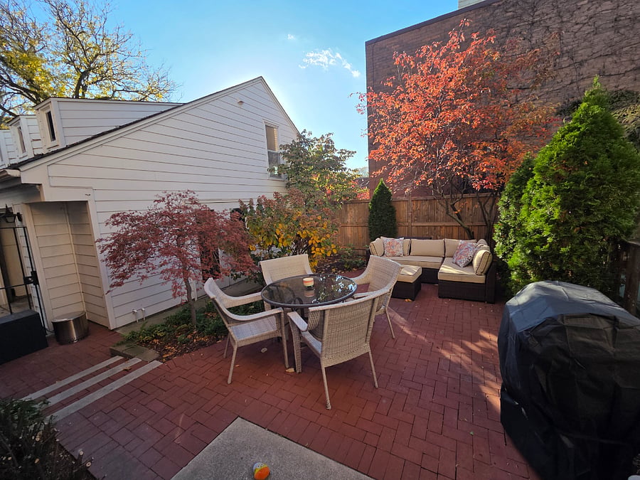 Patio connects the garage to the townhouse
