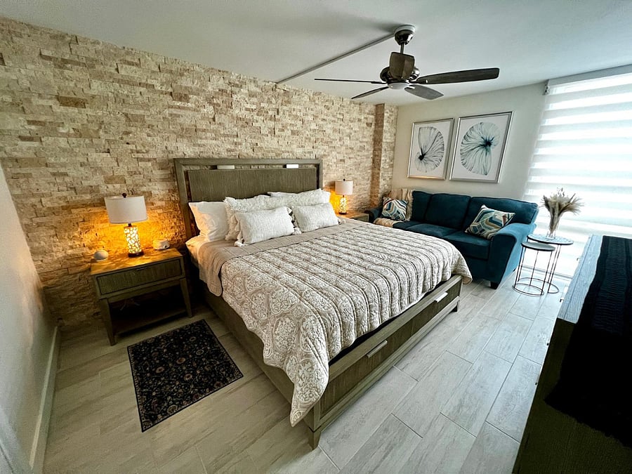 Primary bedroom with king bed