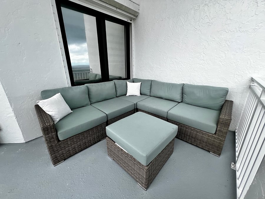 Spacious outdoor patio with furniture