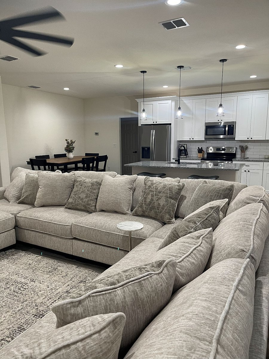 Living area and kitchen