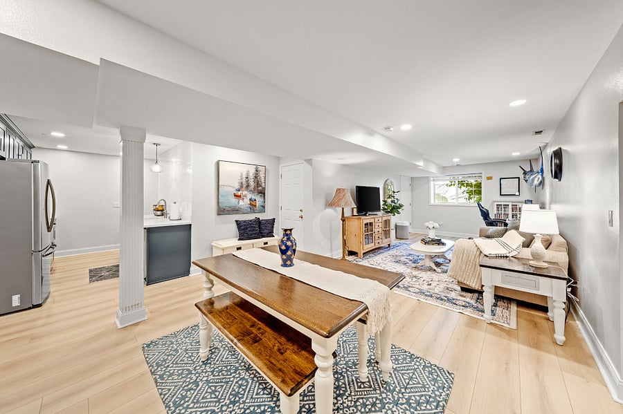 A dining area that rounds out the living and kitchen spaces.