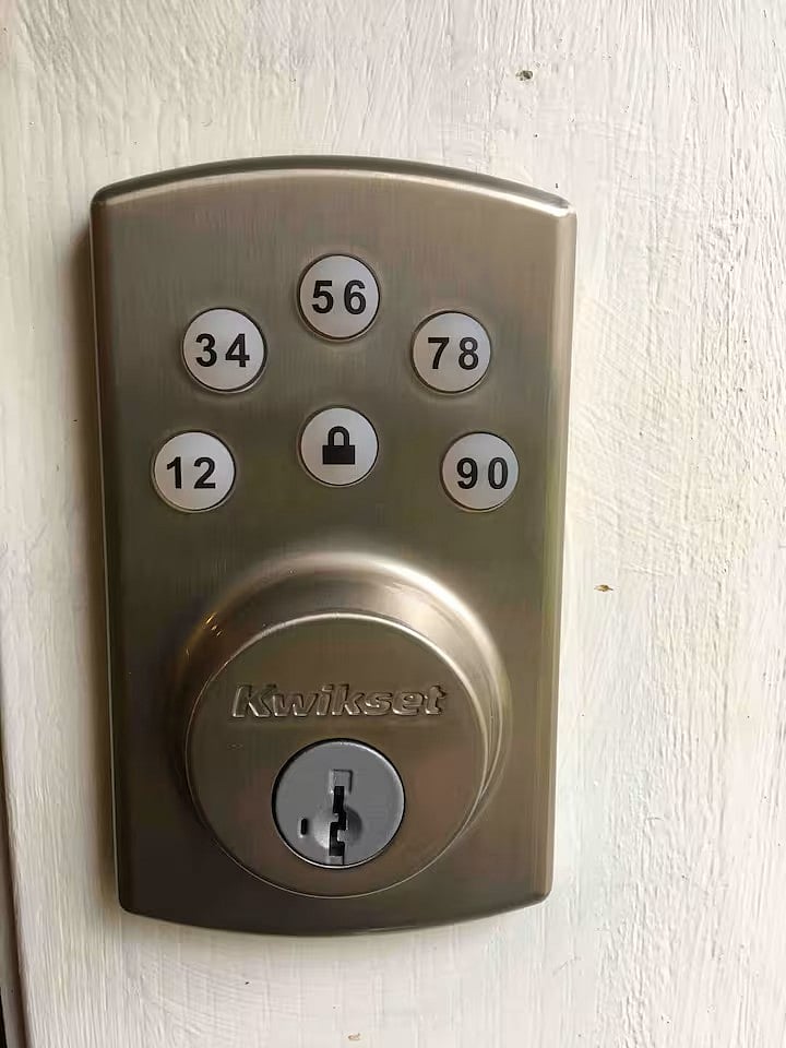 Private entrance with keypad.