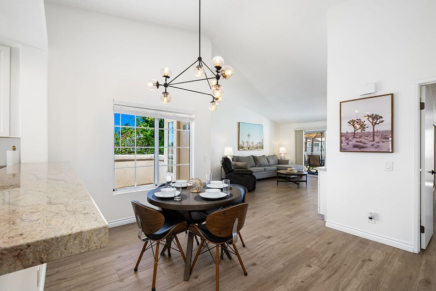 Our open dining and living spaces are designed for comfort and connection. Gather around the dining table for meals, games, or good conversation, and then unwind in the living room, perfect for relaxing with a movie or curling up by the fireplace.