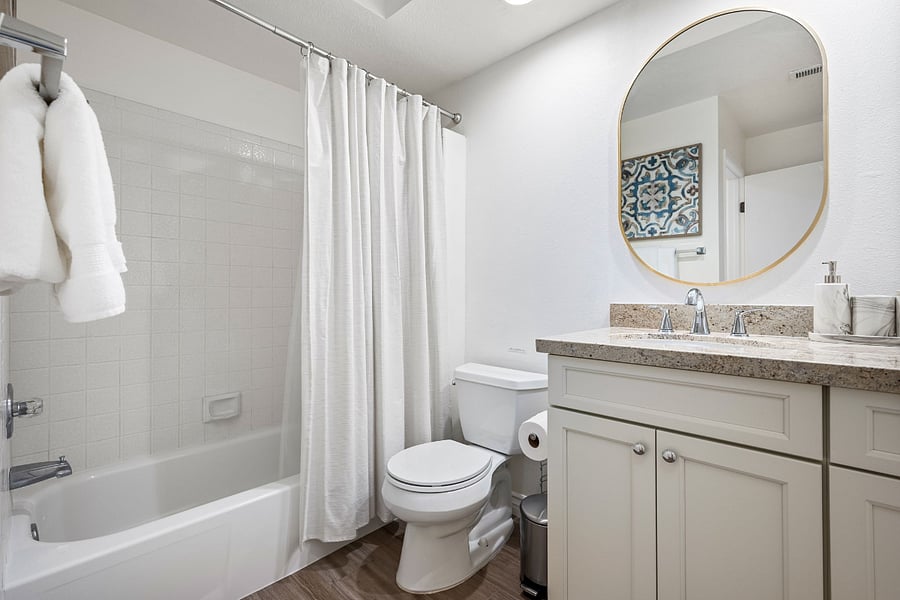 Enjoy our newly renovated guest bathroom that offers a refreshing escape. Whether you're getting ready for the day or unwinding in the evening, this space is designed for your comfort and relaxation.