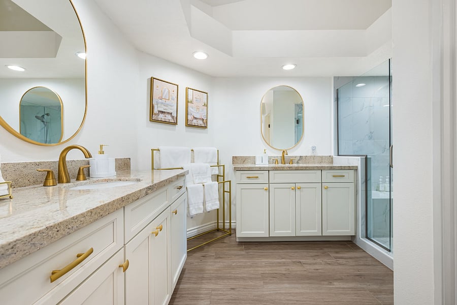 Our private bath is designed for your comfort and convenience, featuring ample storage for all your essentials. Whether you're getting ready for the day or winding down at night, you'll appreciate this newly renovated layout.