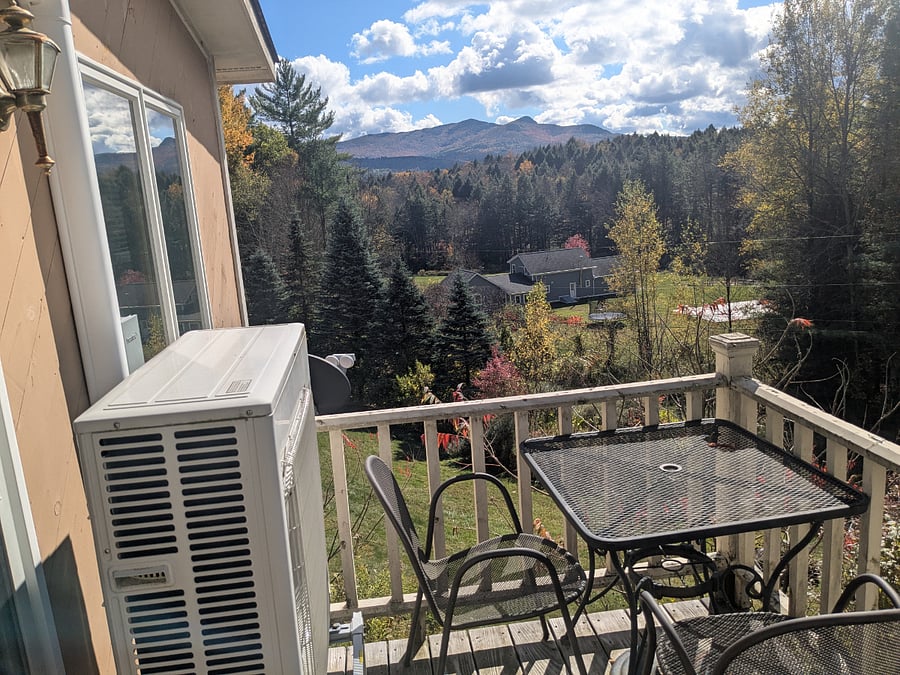 private patio off of secod floor ensuite bedroom. Beautiful views, Soothing sound of running brook