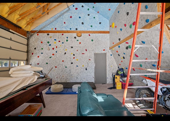 seasonal garage climbing wall and work out area