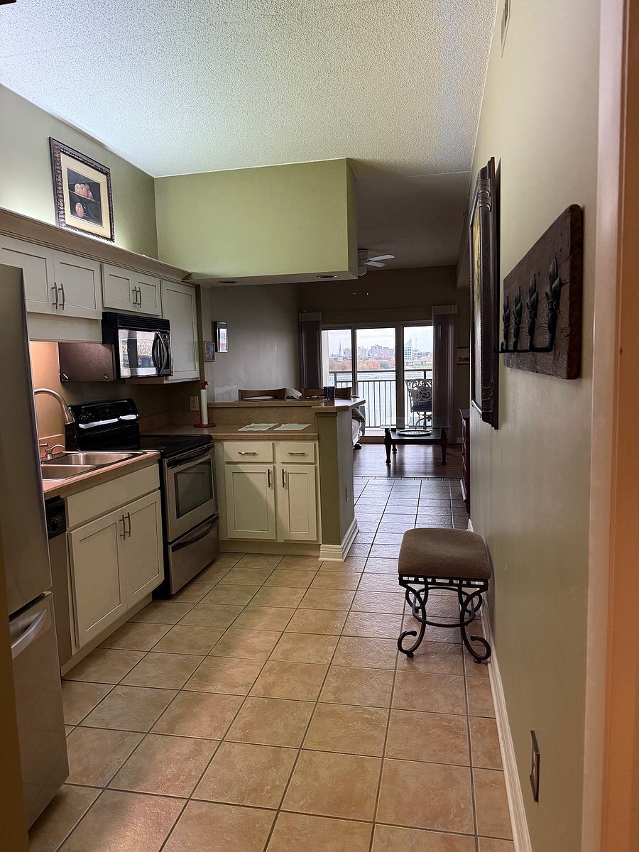 Full kitchen with river visible.