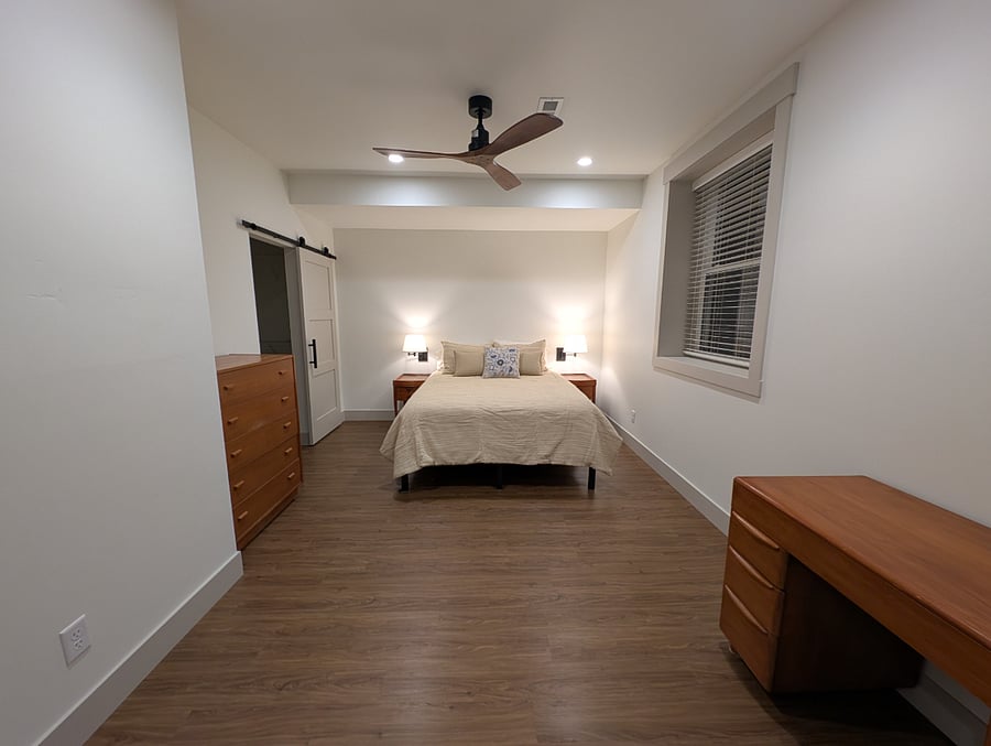 Large bedroom with new, comfortable, queen bed