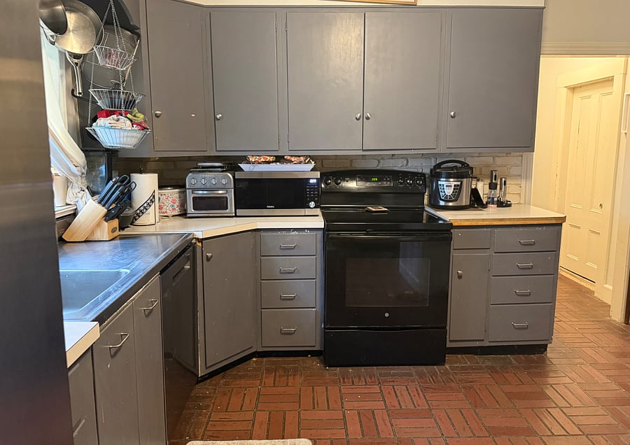 Fully equipped first floor kitchen, (shared space) with cookware, serving ware and utensils. dishwasher, microwave with convection oven and air-fry features. Traditional range with full oven and stovetop.
