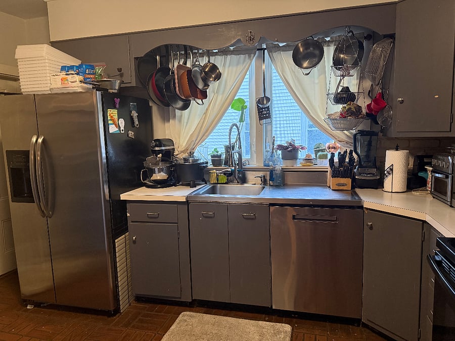 Fully equipped first floor kitchen, (shared space) with cookware, serving ware and utensils. dishwasher, microwave with convection oven and air-fry features. Traditional range with full oven and stovetop.