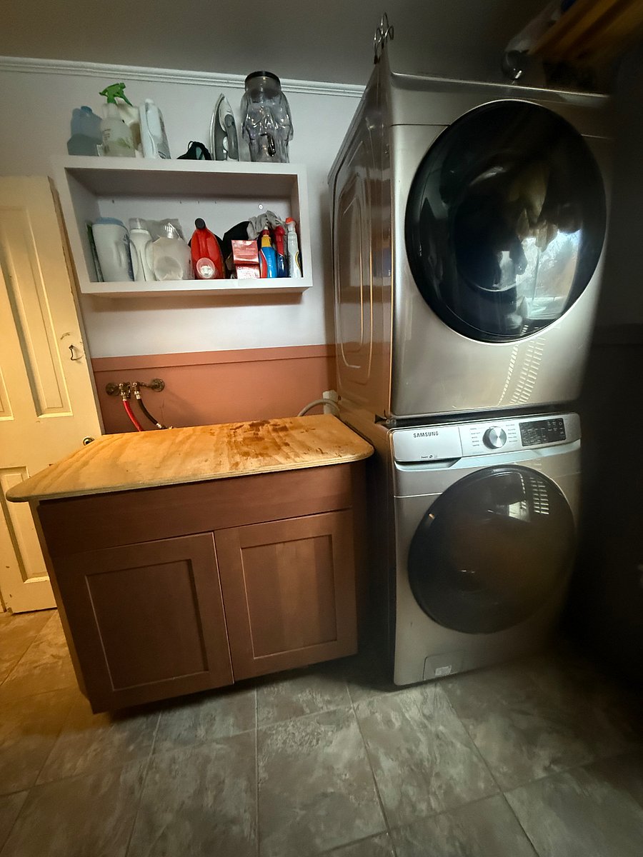Samsung High efficiency washer and Dryer with multiple wash/dry functions and features. Folding cabinet to make laundry a breeze.