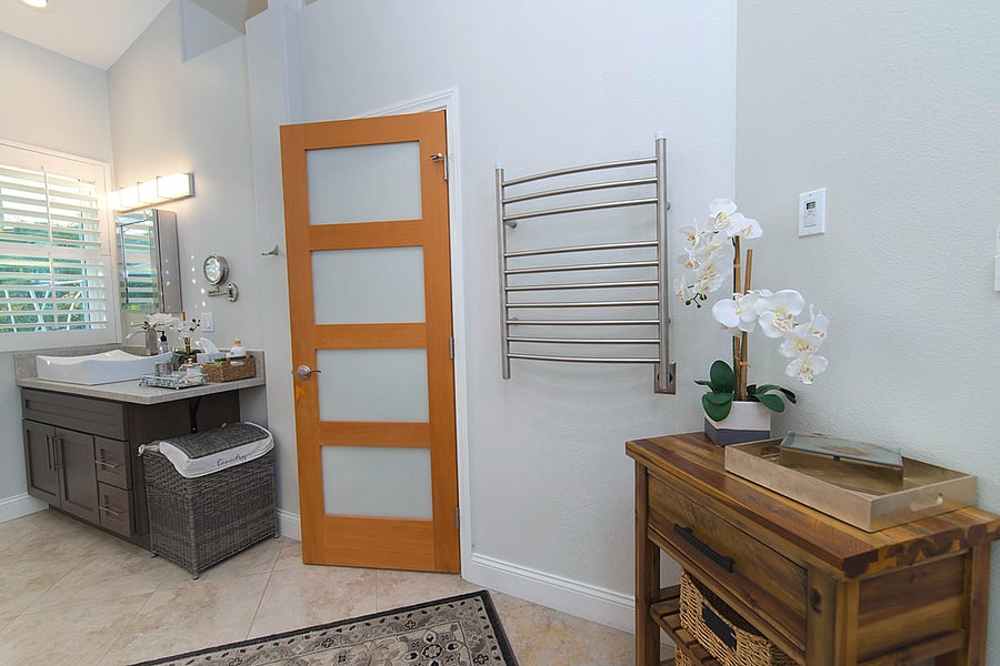 Main bedroom in room suite vanity detail and in room towel warmer rack