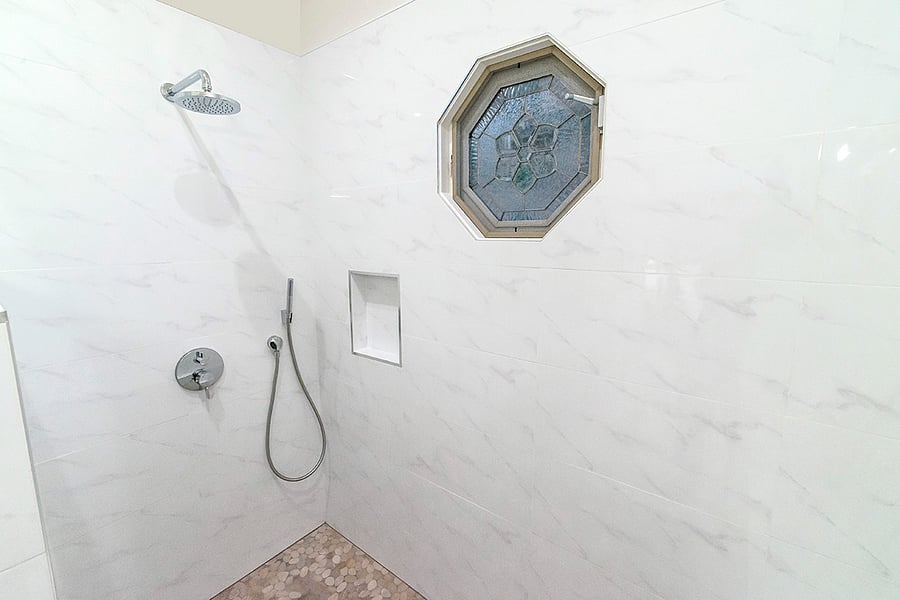 Main ensuite bathroom rain shower detail