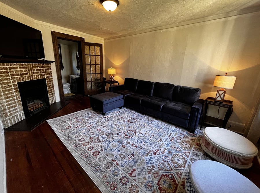 Living room with downstairs bathroom