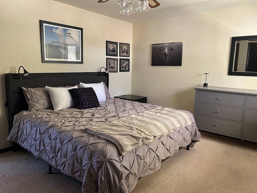 Bedroom #2 has a king size bed, extra charging stations, and lots of closet space.  