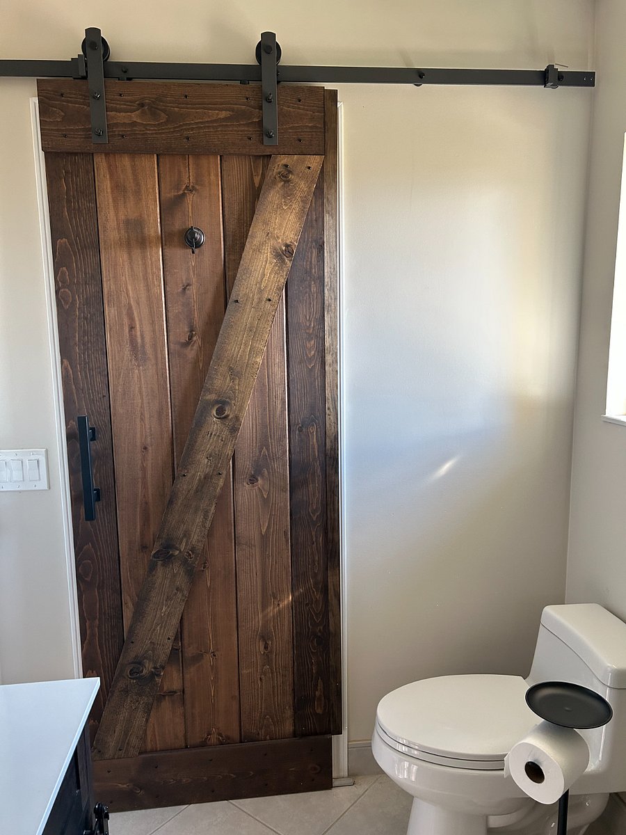 To allow for a space in the Master bath a barn door has been installed.