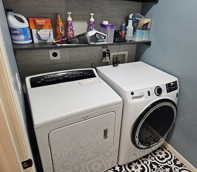 Hi-capacity front loading washer and dryer.
