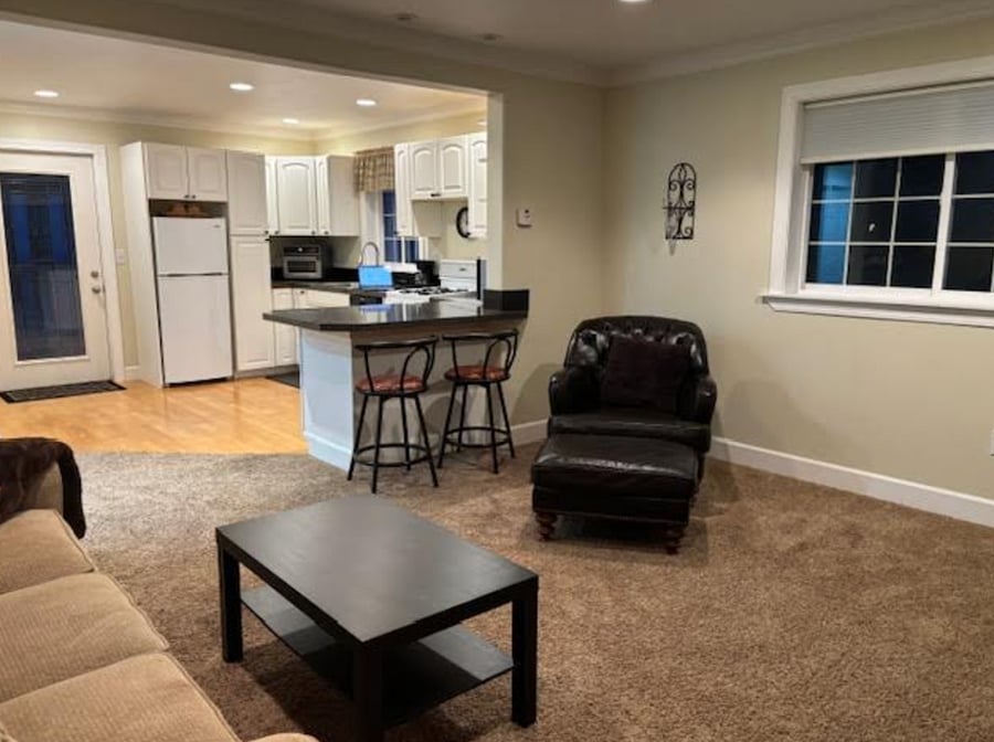View from living room into the kitchen.