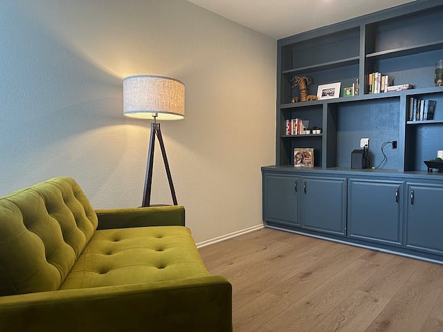 Office den with couch that pulls into a twin sleeper. 