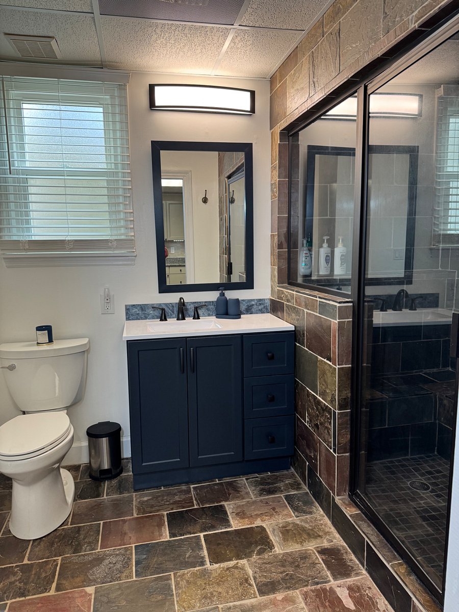 Bathroom - Large steam shower with slate tile throughout