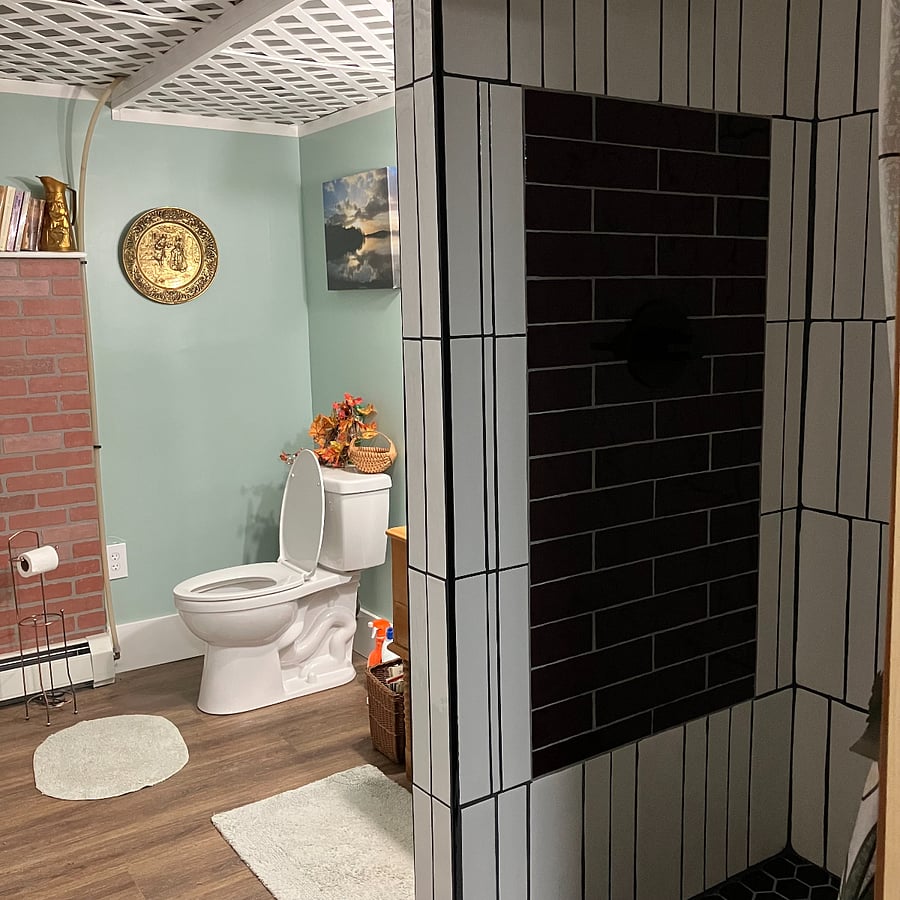 Large bath with shower and laundry