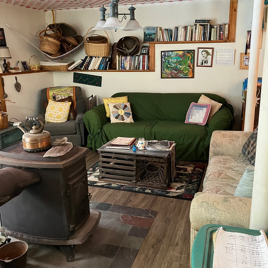 Cozy living room with wood stove!