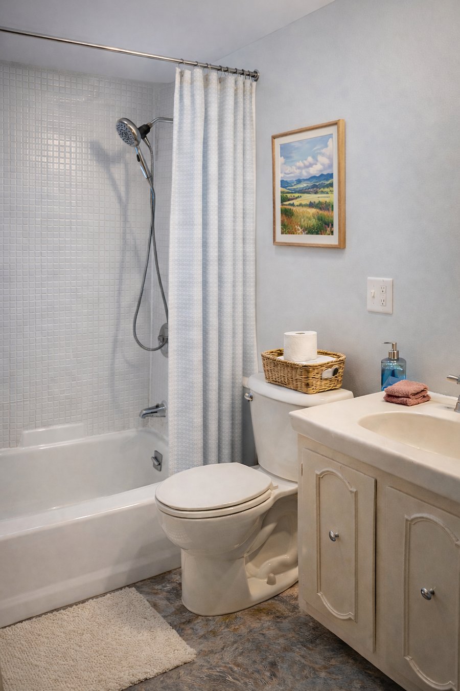 Bathroom tiled.